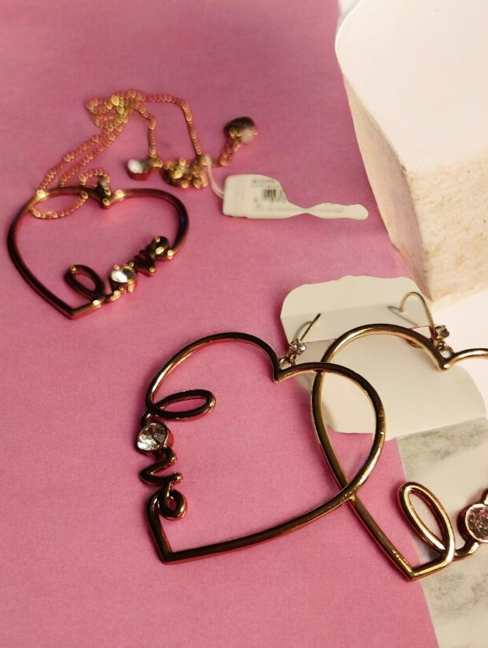 Heart Shaped 'Love' Hoop Earrings - Wit Matching Necklace ■ No Offers■ NWT
